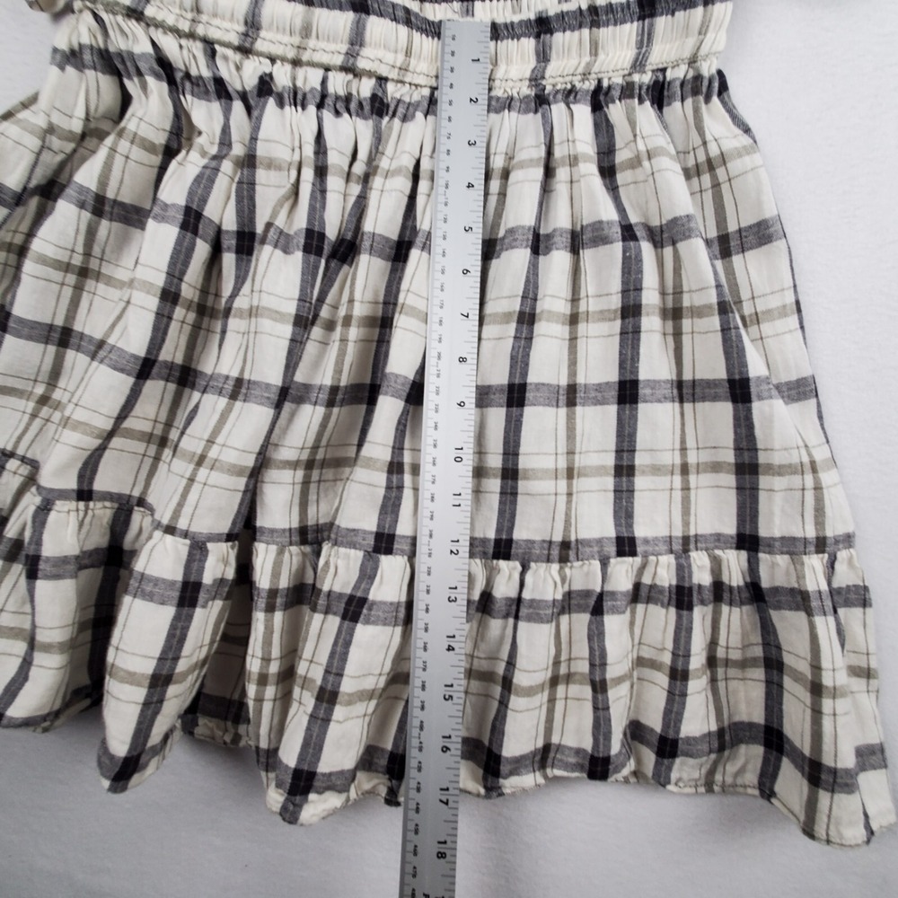Asos Design Mini Skater Shirt Dress Women 12 CreamBlack Plaid Cotton Drawstring - Picture 11 of 16